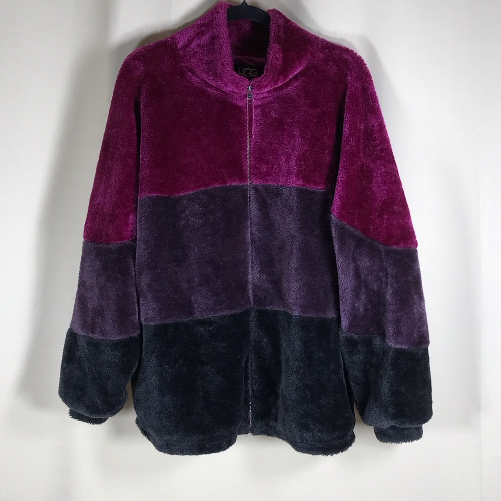 UGG Elaina Jacket Women’s Size M Hot Pink Ombre Faux Fur Fluffy Warm Winter